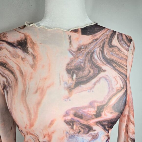 SHEIN Y2K Marble Print Sheer Mesh Long Sleeve Crop Top - Picture 6 of 9